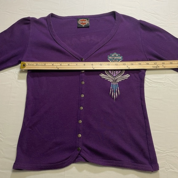 HARLEY DAVIDSON WOMENS SIZE M V-NECK SNAP DOWN LS Top VINTAGE 1980S PURPLE. - Picture 3 of 6